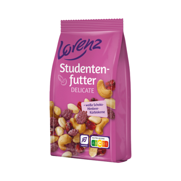 753991 Lorenz Studentenfutter Delicate, mit weisser Schoko, Himbeere und Kuerbiskernen, 150g